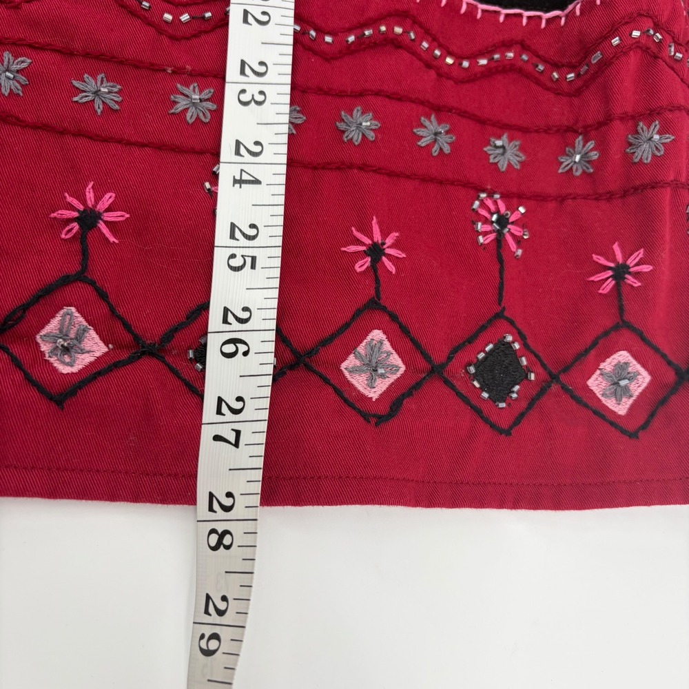 Liz & Me Womens 1X Red Button Up Shirt Embroidered Boho Cotton Long Sleeve Top - Picture 6 of 6